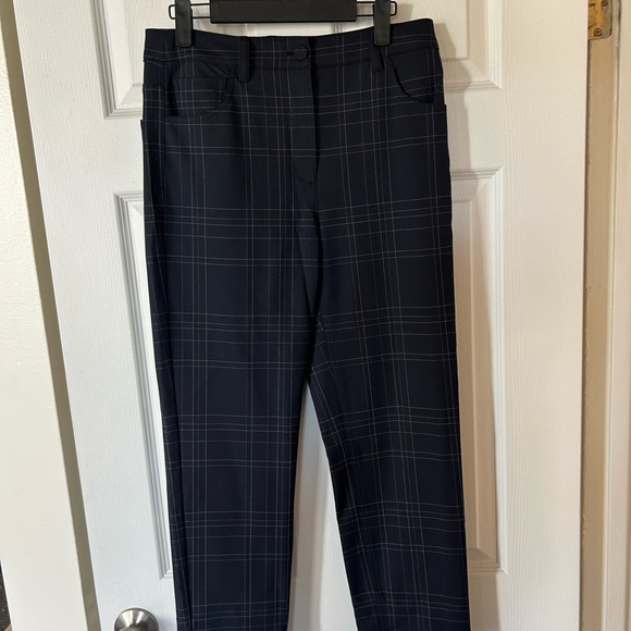 Theory Navy Check Plaid Dover Capri Cropped Trouser Pant size 4 - Picture 7 of 9
